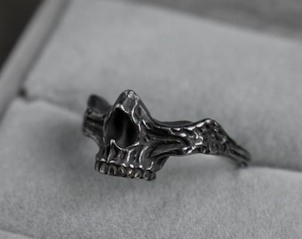 Goth half skull ring for men, Stainless steel bones ring for women,  Handmade gothic jewelry for him, Punk gift for her birthday