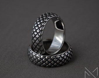 Viking dragon scale ring for him, Stainless Steel Celtic snake skin male ring, Birthday gift for best friend, Unisex handmade jewelry