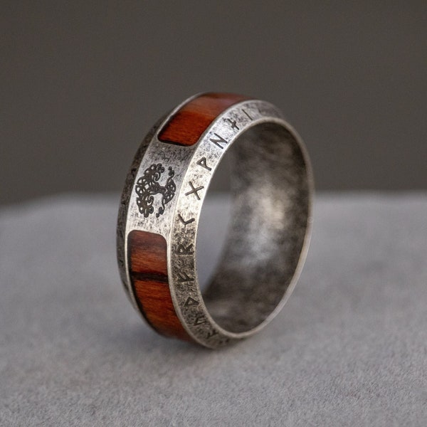 Wikinger-Baum des Lebens-Ring für Männer, nordische Runen und Holz-Harz-Ring für ihn, Vintage-nordischer Ring, männlicher Vintage-Ehering, Geschenk zum Geburtstag