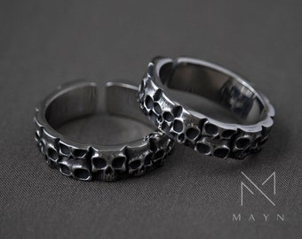 Goth skull ring for men, Stainless steel skeleton ring for him,  Handmade gothic jewelry for woman, Punk gift for her birthday