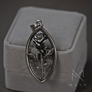 Gothic rose flower pendant for women, Goth jewelry necklace, Stainless Steel silver rose pendant, Gift for her birthday