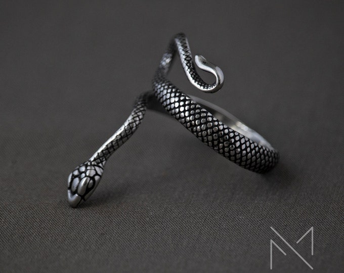 Goth snake ring for men, Stainless steel statement ring for him, Adjustable witch ring for woman, Gift for her Birthday, Handmade jewelry