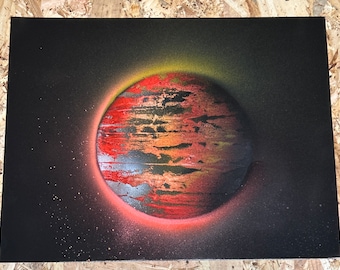 Yellow, orange red Spray Paint Art/ Wall Art / Space Art/ Galaxy Art/ Street Art