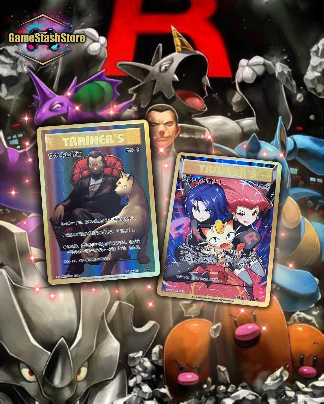 PTCG TEXTURED Holo Team Rocket Case Giovanni's Scheme / Here Comes Team