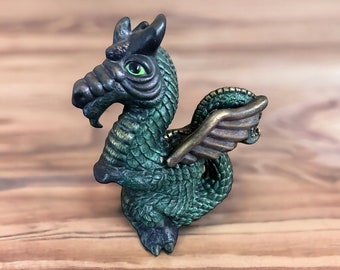 Vintage Green Dragon Sculpture Figurine Ceramic Sculpture Sparkle Color