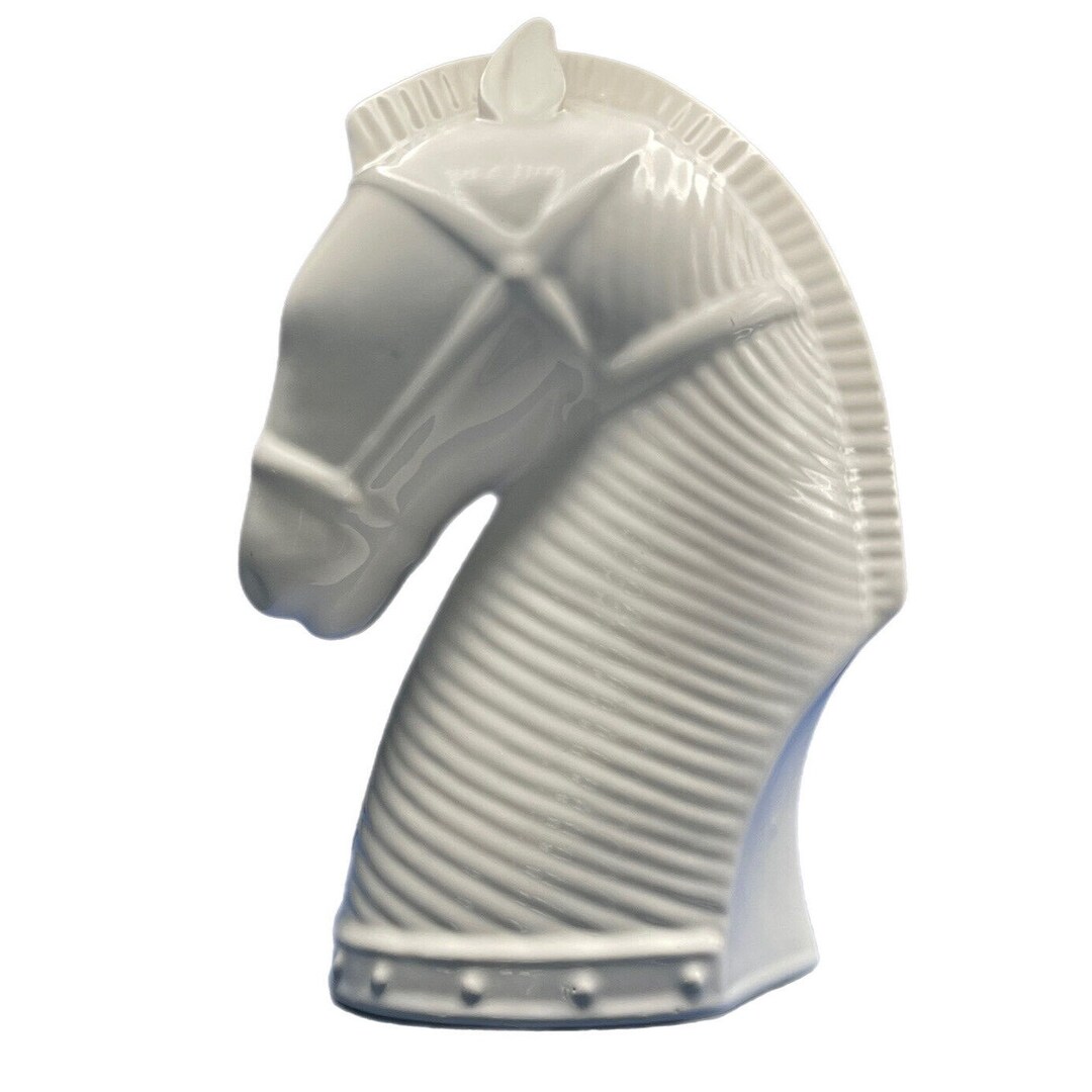 White Ceramic Porcelain Horse Head Chess Figurine Decor Etsy