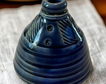 Signed Blue Ceramic Handmade Hand thrown StudioArt Pottery Vase Incense Holder