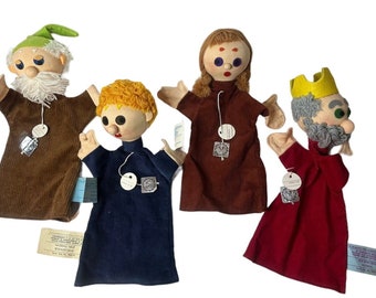 Lot de 4 marionnettes à main faites main vintage Tchécoslovaquie vintage