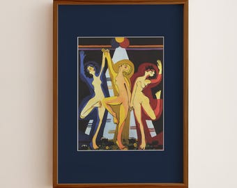 Modern Wall Art Mat: Abstract Figurative Print "Colorful Dance" 1933  by Kirchner Blue Passepartout Poster (Digital Download) #608