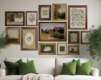 Vintage Gallery Wall Art Set of 13, Farmhouse Gallery Wall Set, Green Toned PRINTABLE Wall Art Bundle, Cottage Print Set | #S69