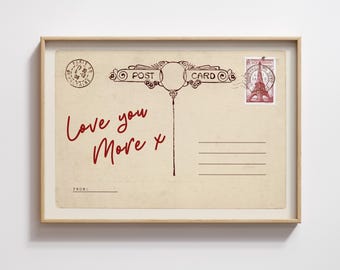 Stampa "Ti amo di più": cartolina d'epoca francese con citazione d'amore, poster stampabile, arredamento shabby chic boho #w92