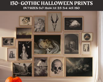 Wiktoriańskie dekoracje ścienne na Halloween do druku, zestaw ścienny do galerii, mega zestaw dekoracji na Halloween w stylu gotyckim, zestaw ścienny do galerii w stylu Moody, dekoracje Dark Academia #B8/2