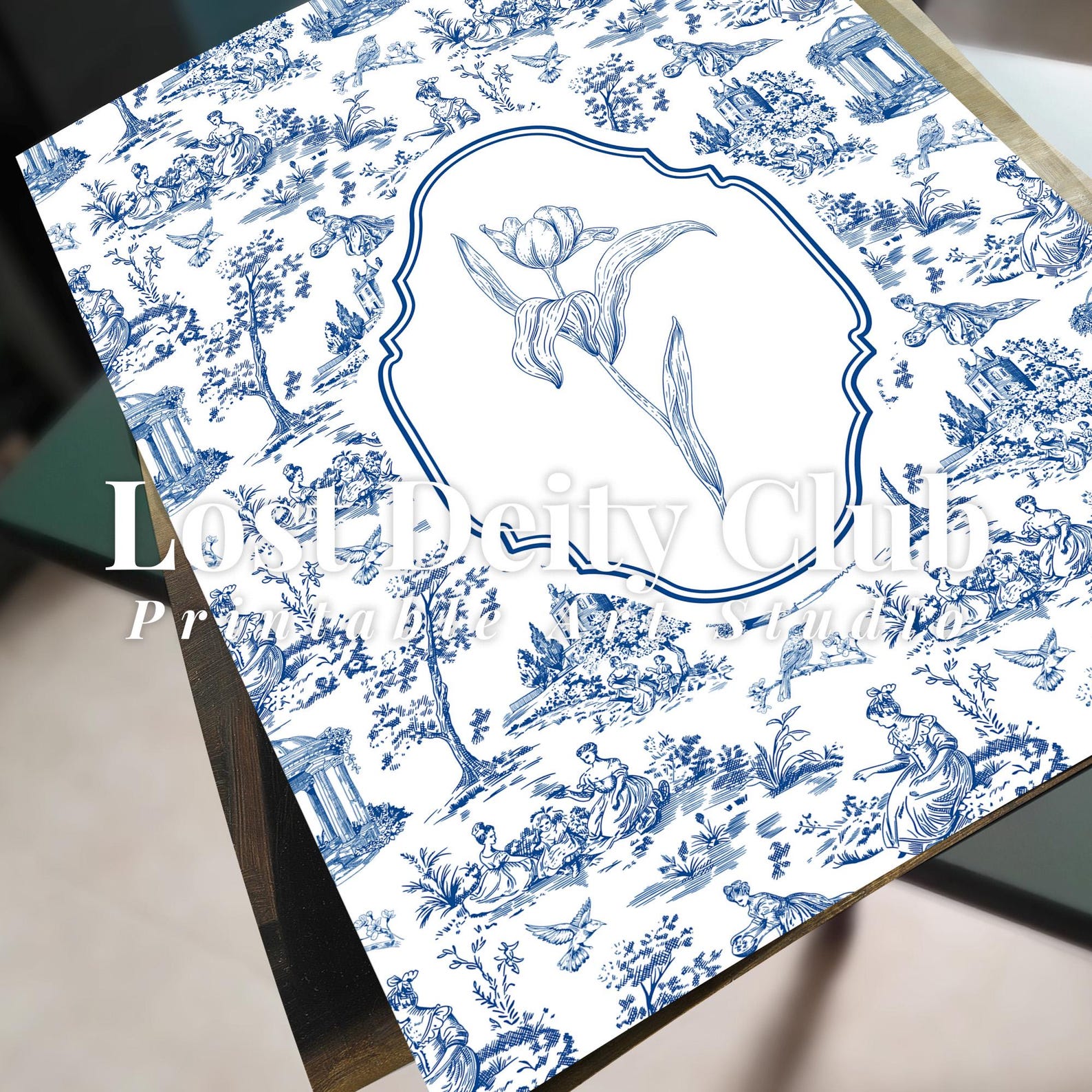 Toile De Jouy Chinoiserie Blue Botanical Art Print Set of 6, Vintage ...