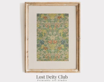 Green Vintage Textile Wall Art PRINTABLE Large Tapestry Art, Antique Rug Pattern Wall Art DIGITAL Download | #299