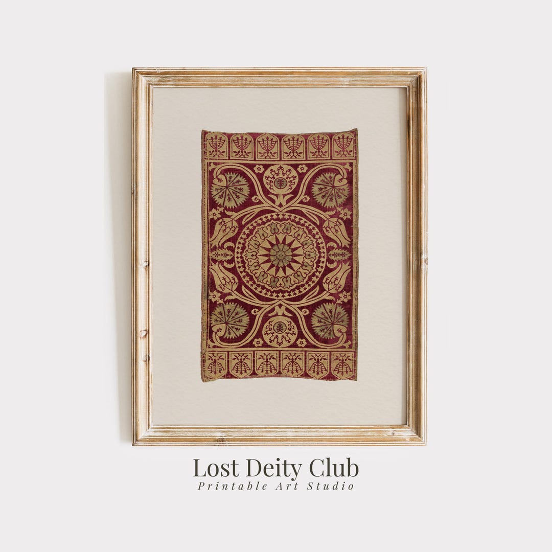 Vintage Textile Wall Art Print, Large Wall Decor Red Warm Toned Wall ...