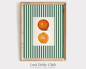 Orange Fruit Print, Kitchen Wall Art PRINTABLE Old Money Aesthetic Decor, Nancy Meyers Green Stripe DIGITAL Grandmillennial Print | #357