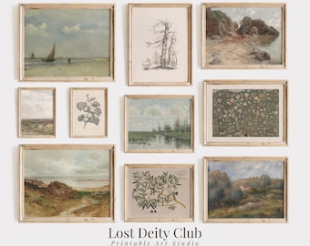 Vintage Farmhouse Gallery Wall Print Set of 10, Neutral French Country Home Decor, Coastal Wall Art DOWNLOADABLE Antique Art Prints | #S8