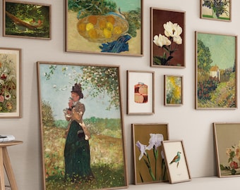 Vintage Gallery Wall Set of 12, Earthy Toned Country Cottage Art, Antique Art Prints Farmhouse Wall Art Set DIGITAL Download | #S4