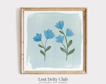 Modern Coastal Blue Floral Print, Coastal Granddaughter Wall Art PRINTABLE Grandmillennial Decor, DIGITAL Coastal Grandma Aesthetic | #353