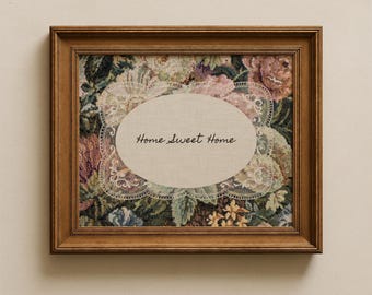 Home Sweet Home Botanical Textile Print: Floral Cottagecore Wall Art, Vintage Lace Embroidery Decor (Digital Download) #640