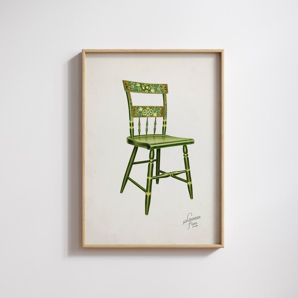 Vintage Stencilled Chair Printable Art | Rustic Furniture Illustration | Modern Farmhouse Art | Neutral Colour Artwork | #38