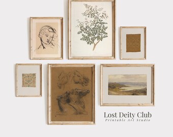 Vintage Gallery Wall Art Set of 6, Rustic Farmhouse Print Set, Modern Traditional Neutral Antique Decor, DIGITAL Download | #S75