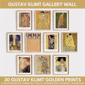 30 Gustav Klimt Prints | PRINTABLE Gold Gallery Wall DIGITAL Download Gustav Klimt The Kiss | Danae Klimt | Klimt Exhibition Poster | #S44