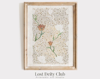William Morris Floral Wall Art, PRINTABLE Neutral Art Vintage Textile Print, Botanical Pattern Wall Art, Earthy Toned Art | #306