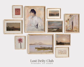 PRINTABLE Vintage Gallery Print Set of 10, Neutral Wall Art Set, French Country Farmhouse Wall Decor, Antique Print Set DIGITAL Download S84
