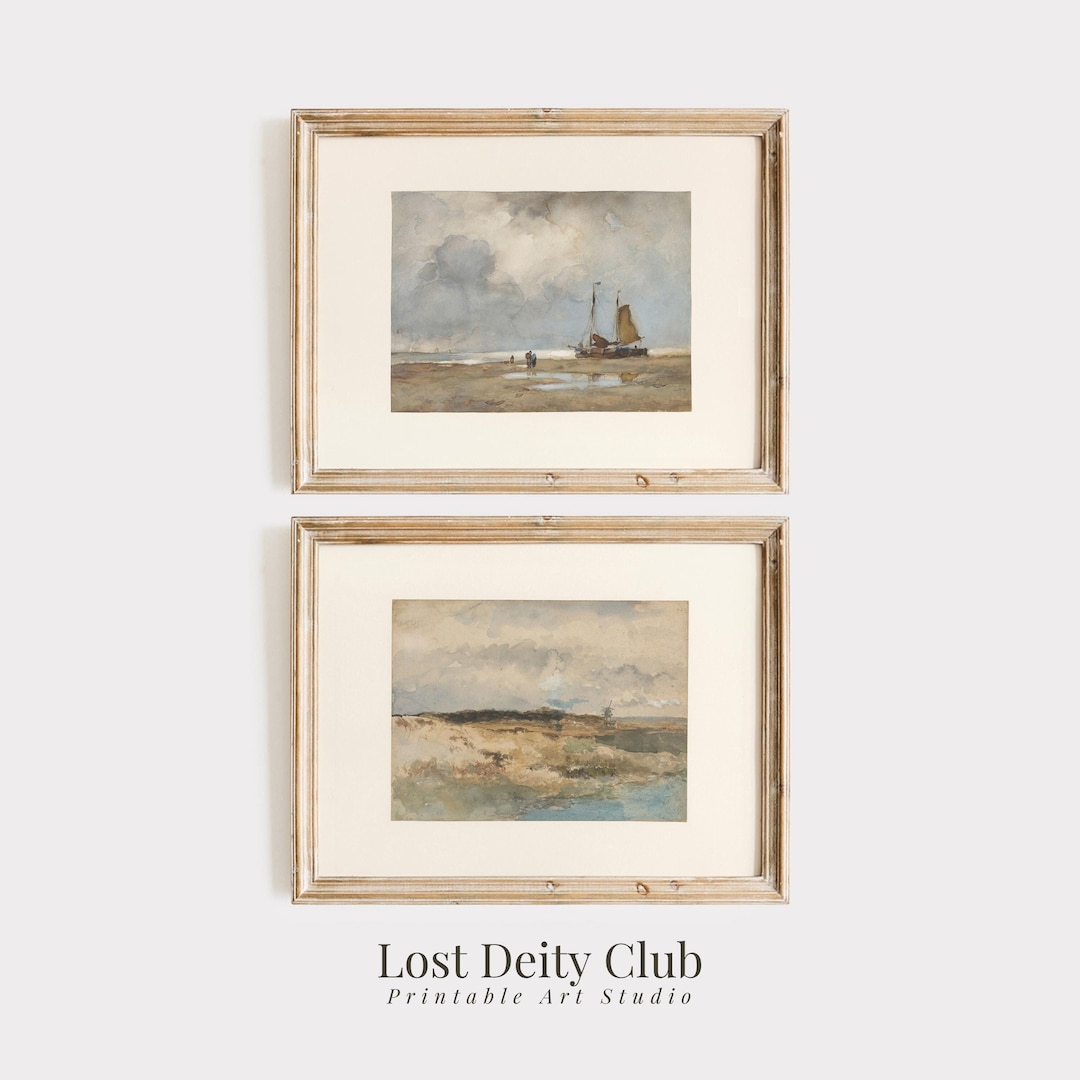 Vintage Coastal Wall Art Gallery Print Set of 2, Nautical Wall Decor ...