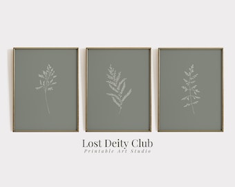 Sage Green Botanical Print Set: Neutral Minimalist Printable Art, Modern Farmhouse Wall Decor (Digital Download) #S238