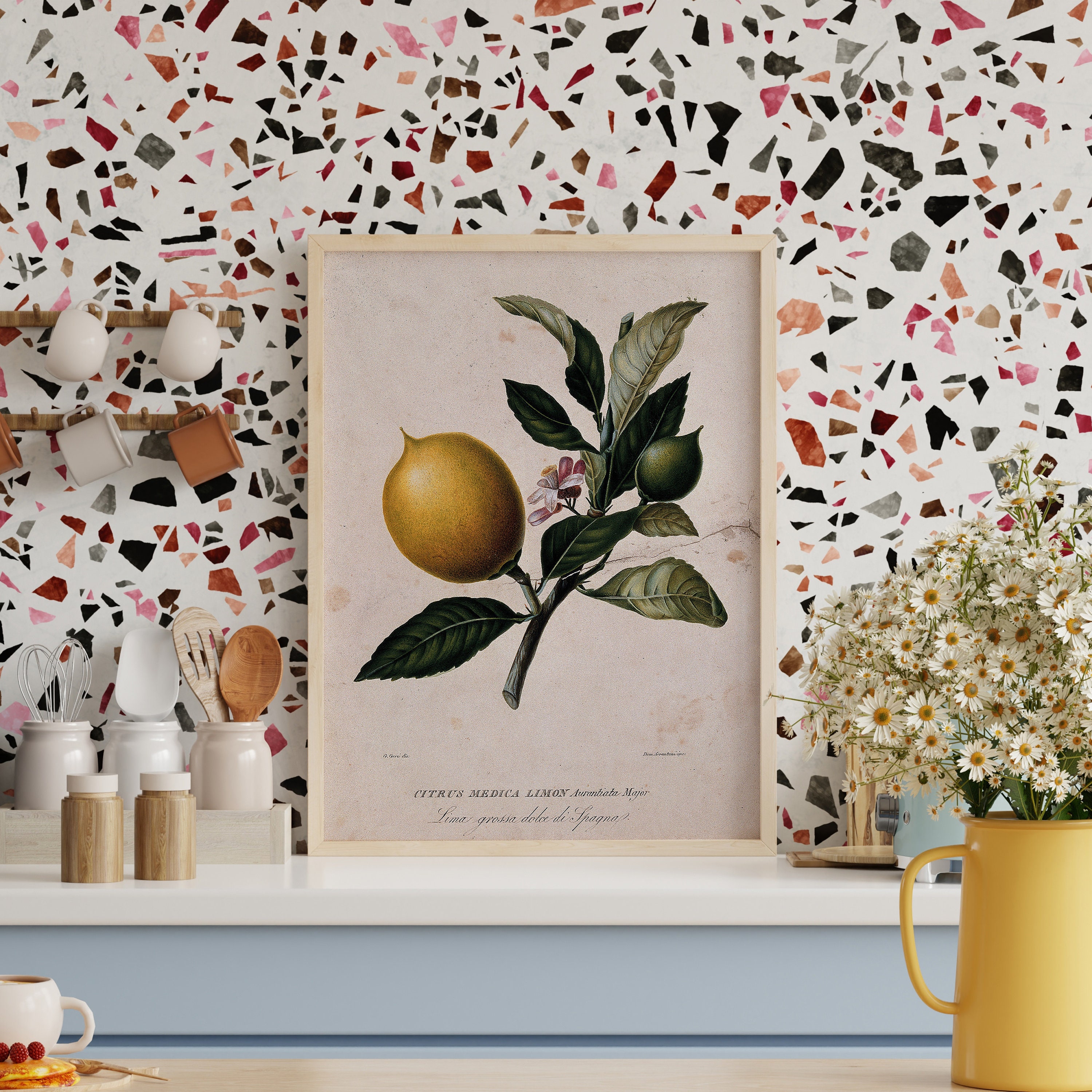 Vintage Lemon Wall Art, Rustic Farmhouse Kitchen Botanical Fruit Print ...
