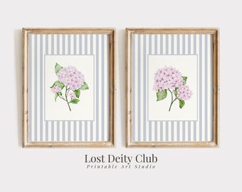 Pink Hydrangea Print Set: Coastal Cottage Floral Wall Art (Digital Download) S201