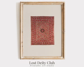 Vintage Red Textile Wall Art PRINTABLE Rustic Boho Wall Hanging Art, Eclectic DOWNLOADABLE Art, Bohemian Tapestry Wall Art | #304