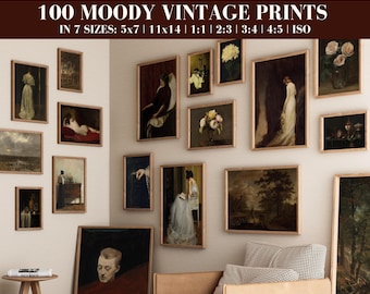 Conjunto de impresiones vintage de Moody / Arte rústico de pared de galería / Estética de academia oscura / Arte campestre francés antiguo / Conjunto de pared de galería de Moody / #B7