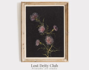 Moody Vintage Thistle Painting PRINTABLE Dark Floral Still Life Botanical Oil Painting DIGITAL Download Antique Wall Art Thistle Print #112