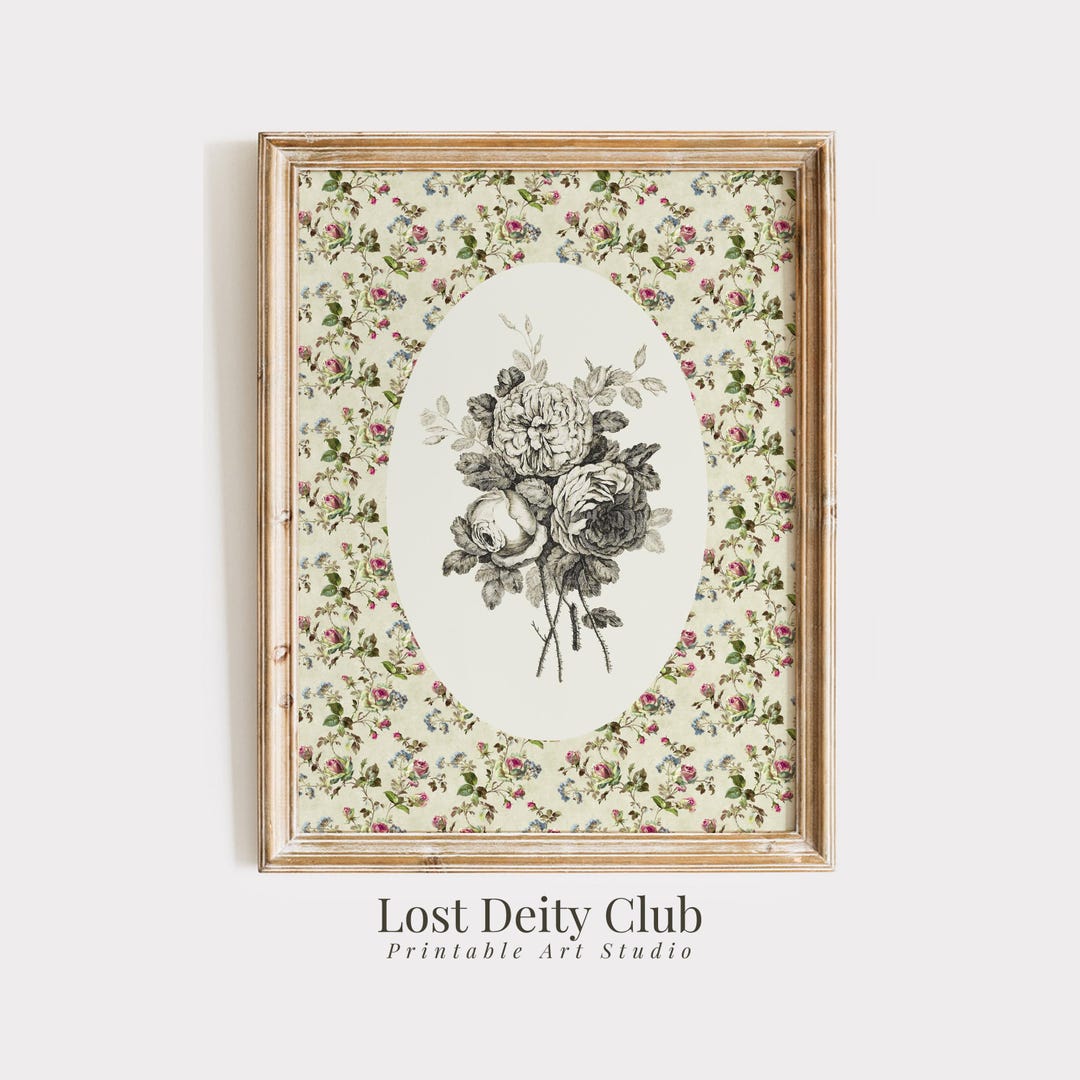 Neutral Vintage Floral Art Print, PRINTABLE Cottagecore Nursery Art ...