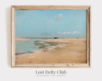 Vintage Küsten Wand Kunst DRUCKBARE Meerlandschaft Gemälde für Strand Haus Dekor, Neutral Kunstdruck, HERUNTERLADBAR Seaside Beach Wandkunst | #40