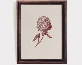 Minimalist Botanical Print: Burgundy Floral Line Art, Neutral Farmhouse Decor (Printable Digital Download) #382