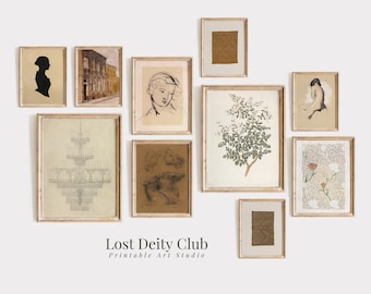 Vintage Gallery Print Set of 10, Modern Farmhouse Wall Art, Brown Neutral Art Print Set, Living Room Decor DIGITAL Download | #S77