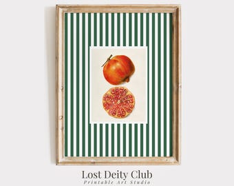 Stampa di melograno, decorazione murale da cucina STAMPABILE, decorazione estetica Old Money, stampa digitale Grandmillennial a righe verdi di Nancy Meyers n. 357