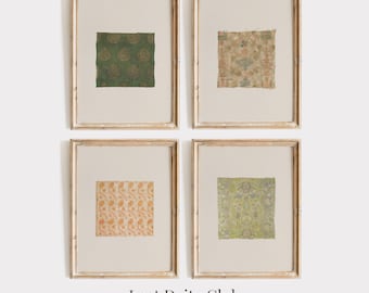 Vintage Textile Gallery Wall Set of 4, Antique Fabric Wall Art Set, Botanical Tapestry Wall Art, Minimalist Boho Decor DIGITAL Download #S72