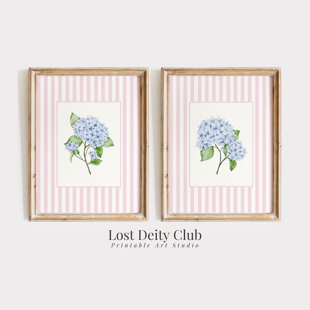 Blue Hydrangea Print Set of 2 Nancy Meyers Pink Grandmillennial Wall ...