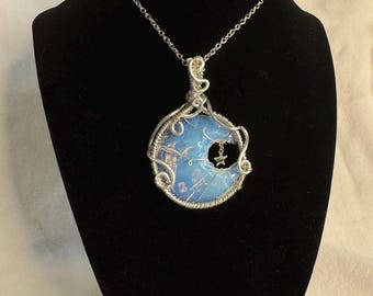 Opalite Moon Wire Wrapped Necklace