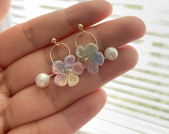 Handmade Micro Crochet Flower Earrings: 14K Gold Plated