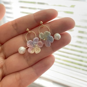 Handmade micro crochet Earrings, Flower Earrings, Crochet Earrings, gift for her