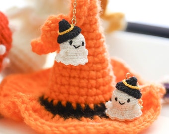 Handmade Micro Crochet Ghost Earrings: 14K Gold Plated Halloween Dangles