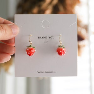 Handmade micro crochet Earrings, Strawberry Earrings, Spring Dangle Earrings, gift for her