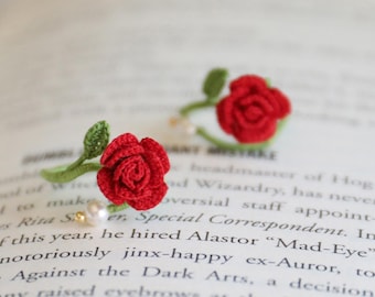 Micro Crochet Rose Ring, Adjustable Floral Jewelry, Cottagecore Botanical Gift