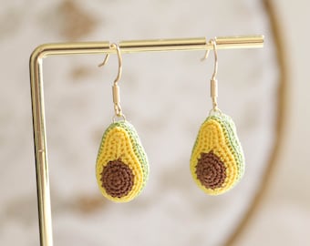 Handmade Micro Crochet Avocado Earrings: 14K Gold Plated Dangle Jewelry